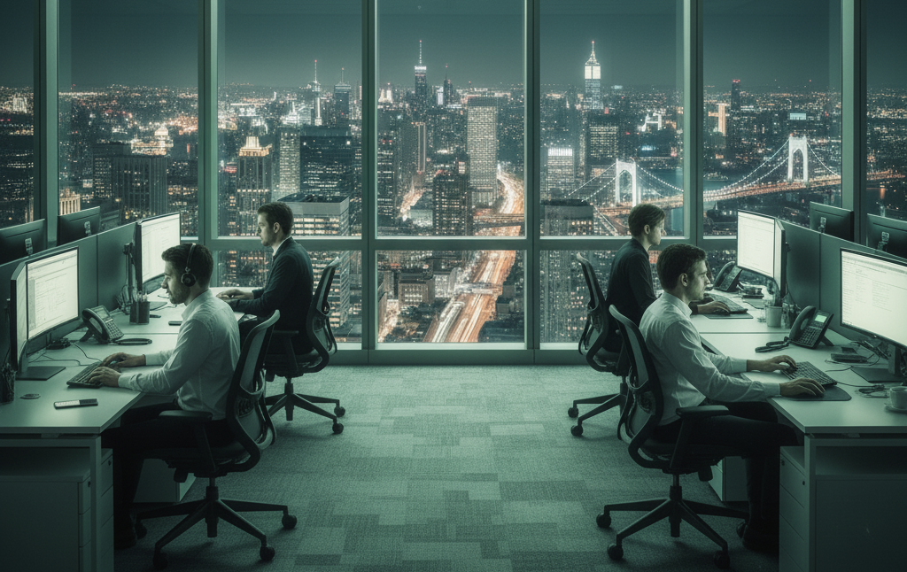 Oficina moderna con personas trabajando en computadoras